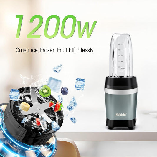 Nahida Blender for Smoothies, 1200W Smoothie Blender for Ices Crushing, Blenders with (2) 6-Fin Blades, Personal Blenders for Kitchen with 23oz, 32oz, 37oz Easy Go Cups for Juices,1200W, Blue