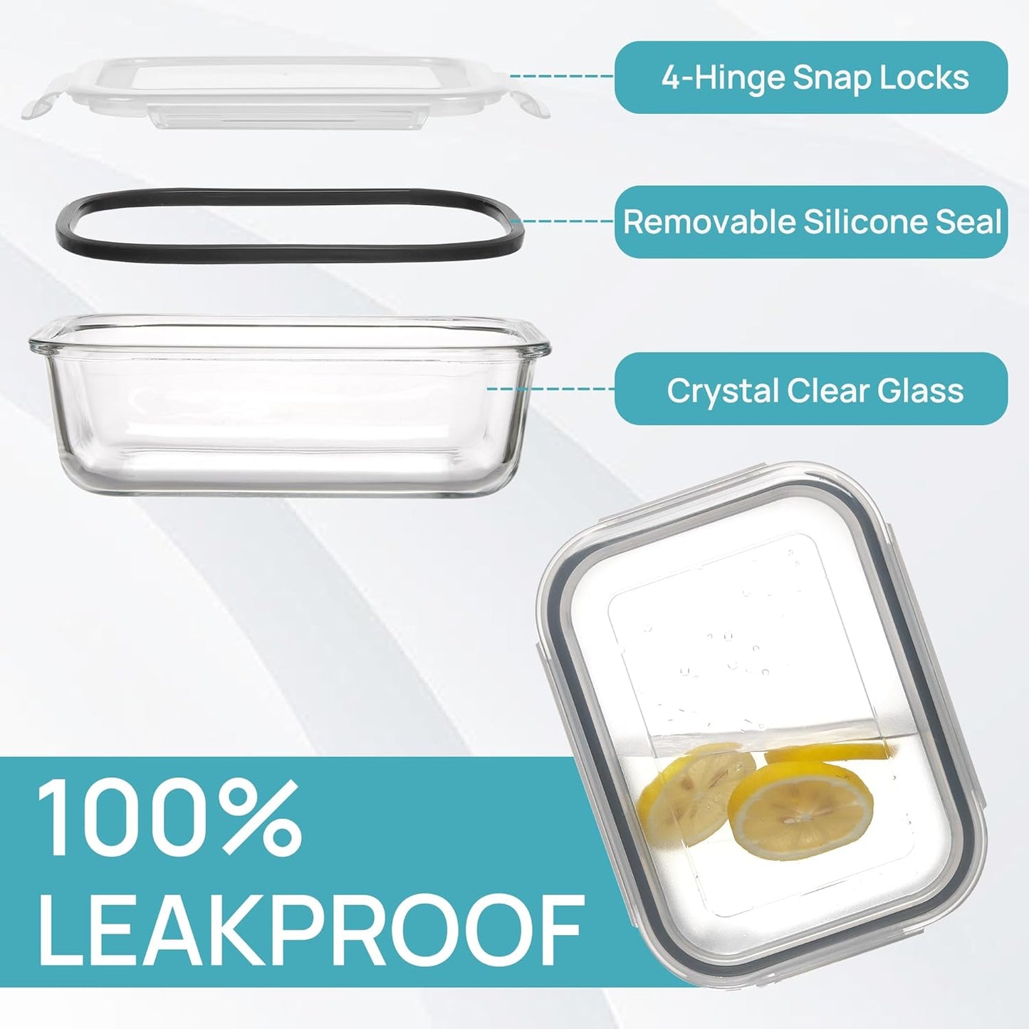 Vtopmart Glass Storage Containers with Lids, Meal Prep Food Container Sets, Lunch Box with Snap Airtight Lid for Microwave, Oven, Freezer and Dishwasher (10pack 35oz)