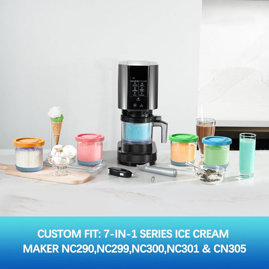 for Ninja Creami Pints and Lids - 4 Pack,16OZ Compatible with NC299AMZ & NC300s Series Ice Cream Makers, Extra Cups Replacement for Ninja Creamy Containers Airtight Anti-slip Dishwasher Safe