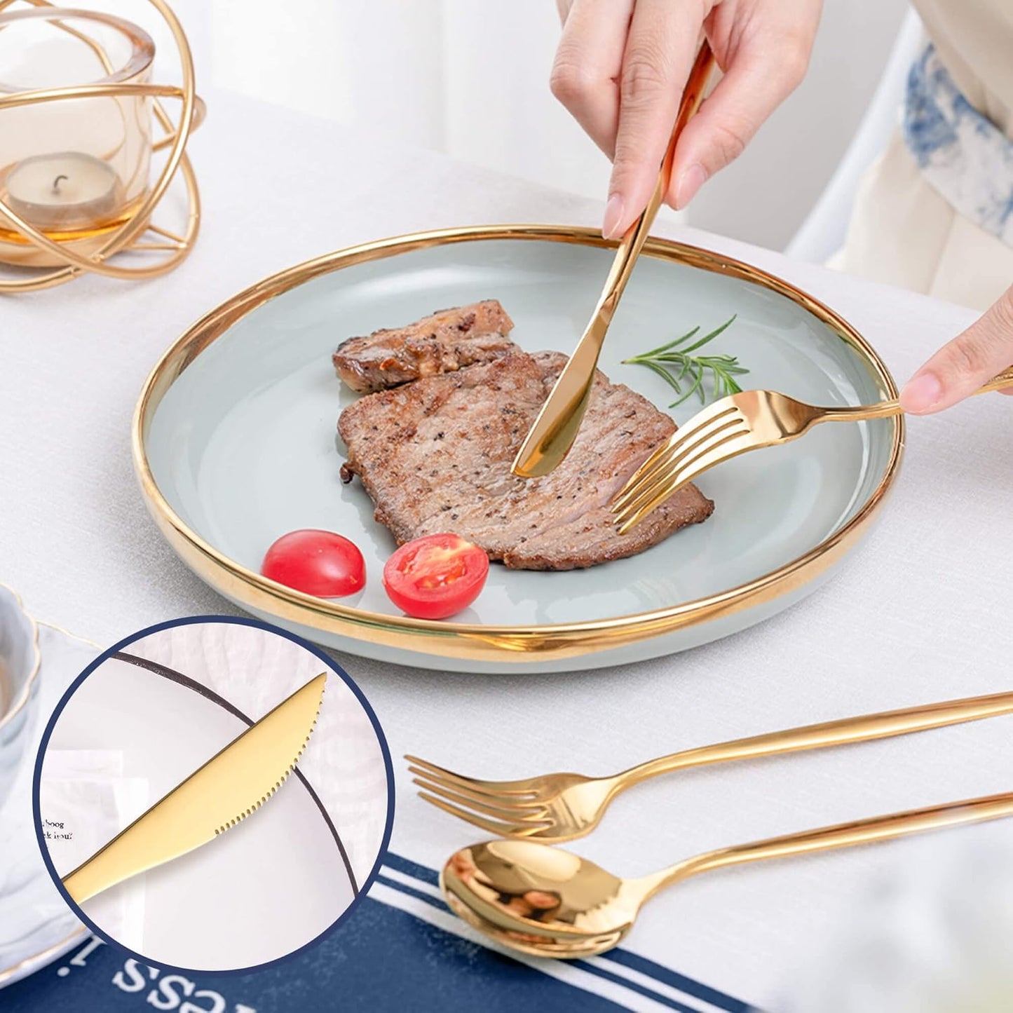 20 Piece Gold Silverware Set,Stainless Steel Flatware Cutlery Set Service for 4 Including Forks Spoons Knives,Kitchen Utensil Set,Tableware for Home and Restaurant, Dishwasher Safe