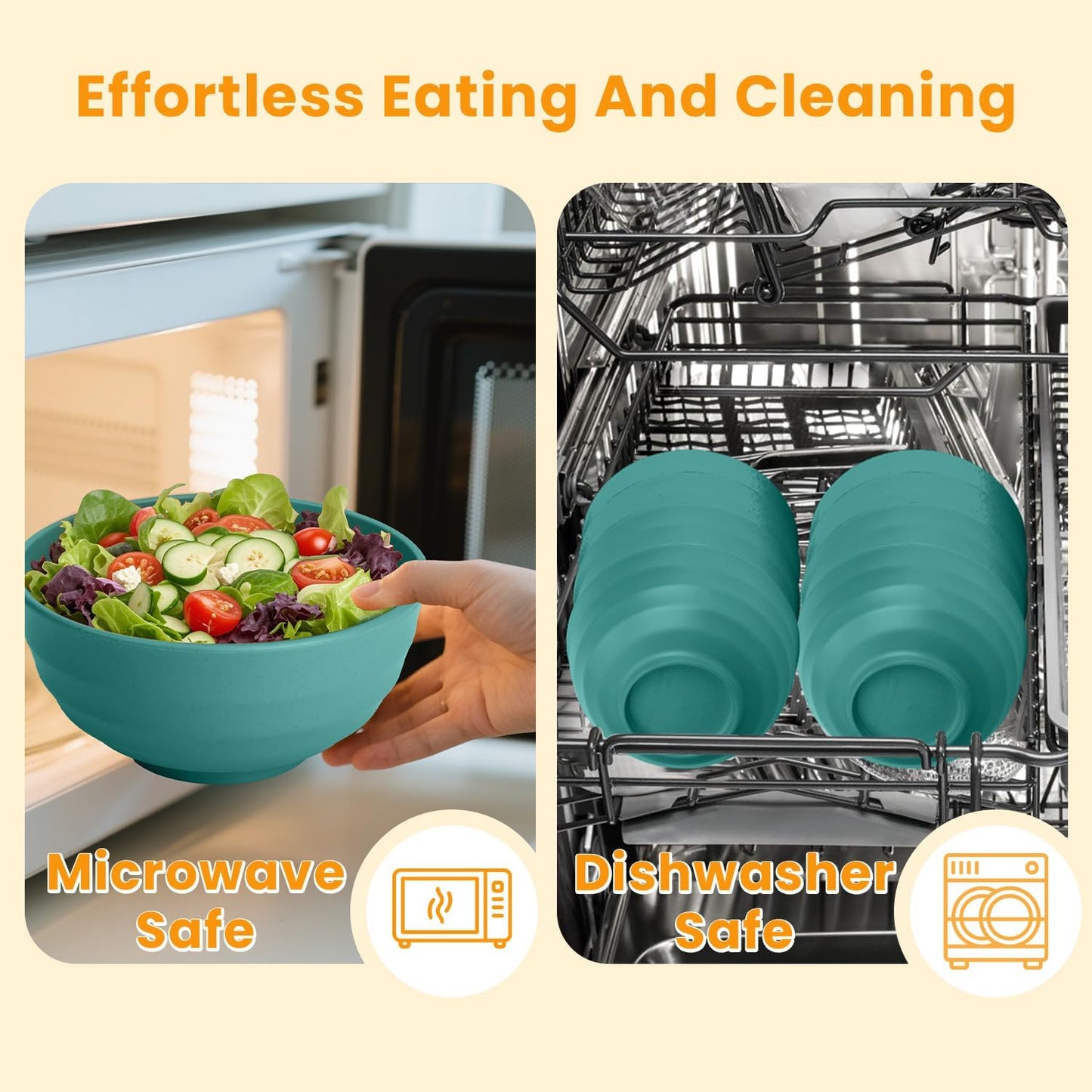 Homienly Wheat Straw Large Bowls, 60 OZ Salad Bowls Set of 8, Unbreakable Large Serving Bowl for Kitchen, Camping, Microwave and Dishwasher Safe Big Plastic Bowl Set Reusable-Green