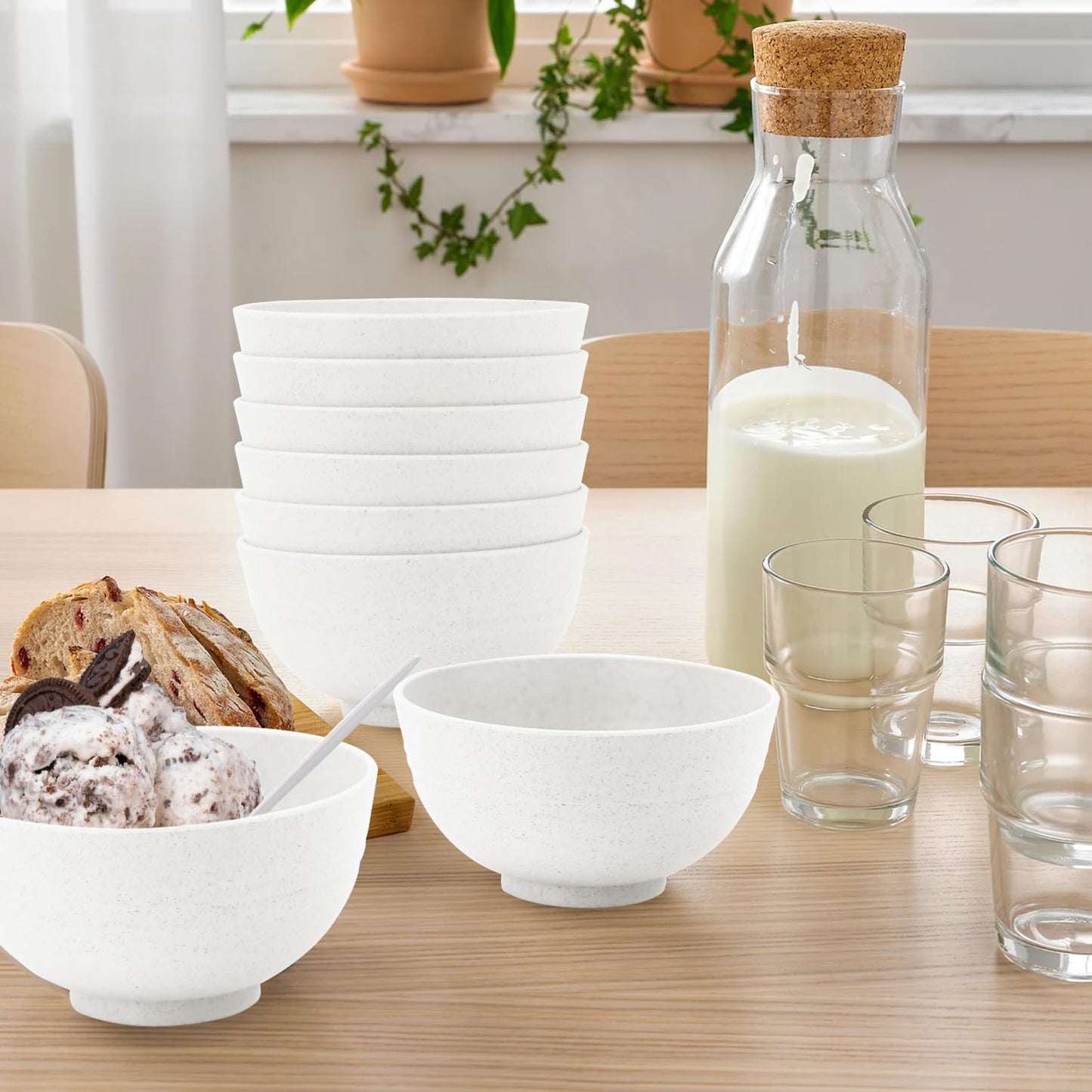 Wrova Wheat Straw Snack Bowls 10oz Set of 8 - Unbreakable Dessert Bowl for Kids - Small White Bowls for Ice Cream,Snack and Fruits - Microwave & Dishwasher Safe Mini Appetizer Bowl Sets - White