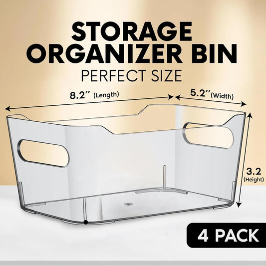 Small Clear Plastic Storage Bins, Perfect for Organization or Pantry and, Fridge Organizer, Cabinet Organizers