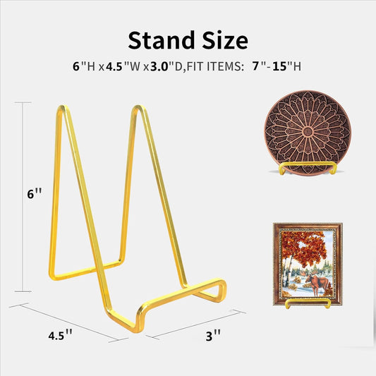 3 Pack 6 inch Metal Plate Stands for Display, Plate Holder Pictures Frame Easel Display Stand, Tabletop Picture Stand, Iron Easels for Display Photo Frames, Plates, Vinyl Record,Book, Plaque, Sign
