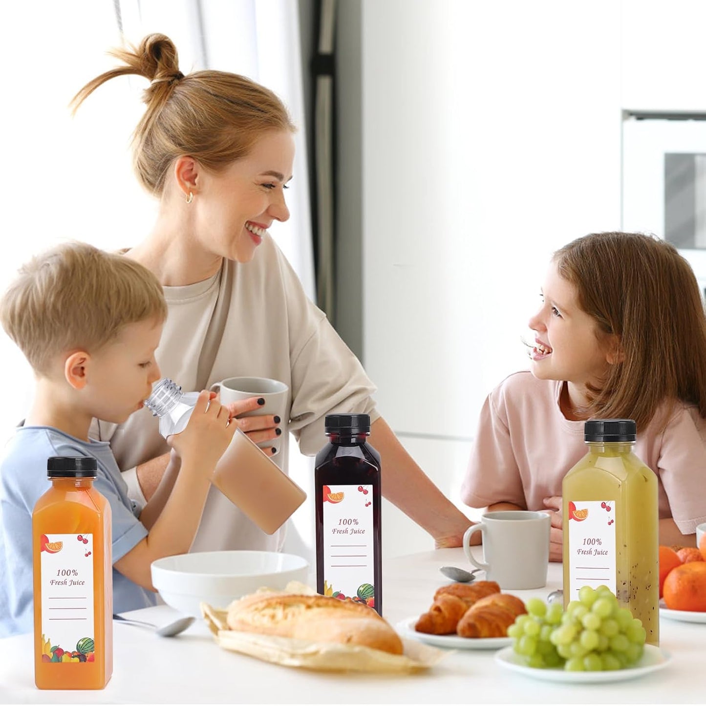 Plastic Juice Bottles 150 pcs 16 oz Empty Plastic Water Bottles with Caps Reusable Clear Beverage Containers for Drinking, Juicing, Smoothie, Water with 2 Brushes, 2 Funnels (16-OZ)