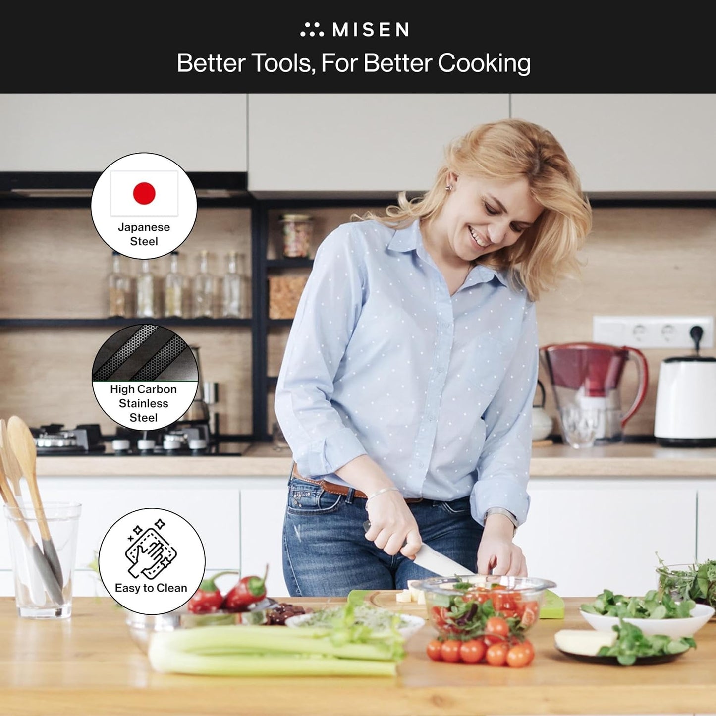 Misen 6.8" Chef Knife – High Carbon Japanese AUS-10 Stainless Steel – Hybrid German & Japanese Blade – Precision Kitchen Knife for Professionals & Home Cooks – Ultimate Cutting Performance - Gray