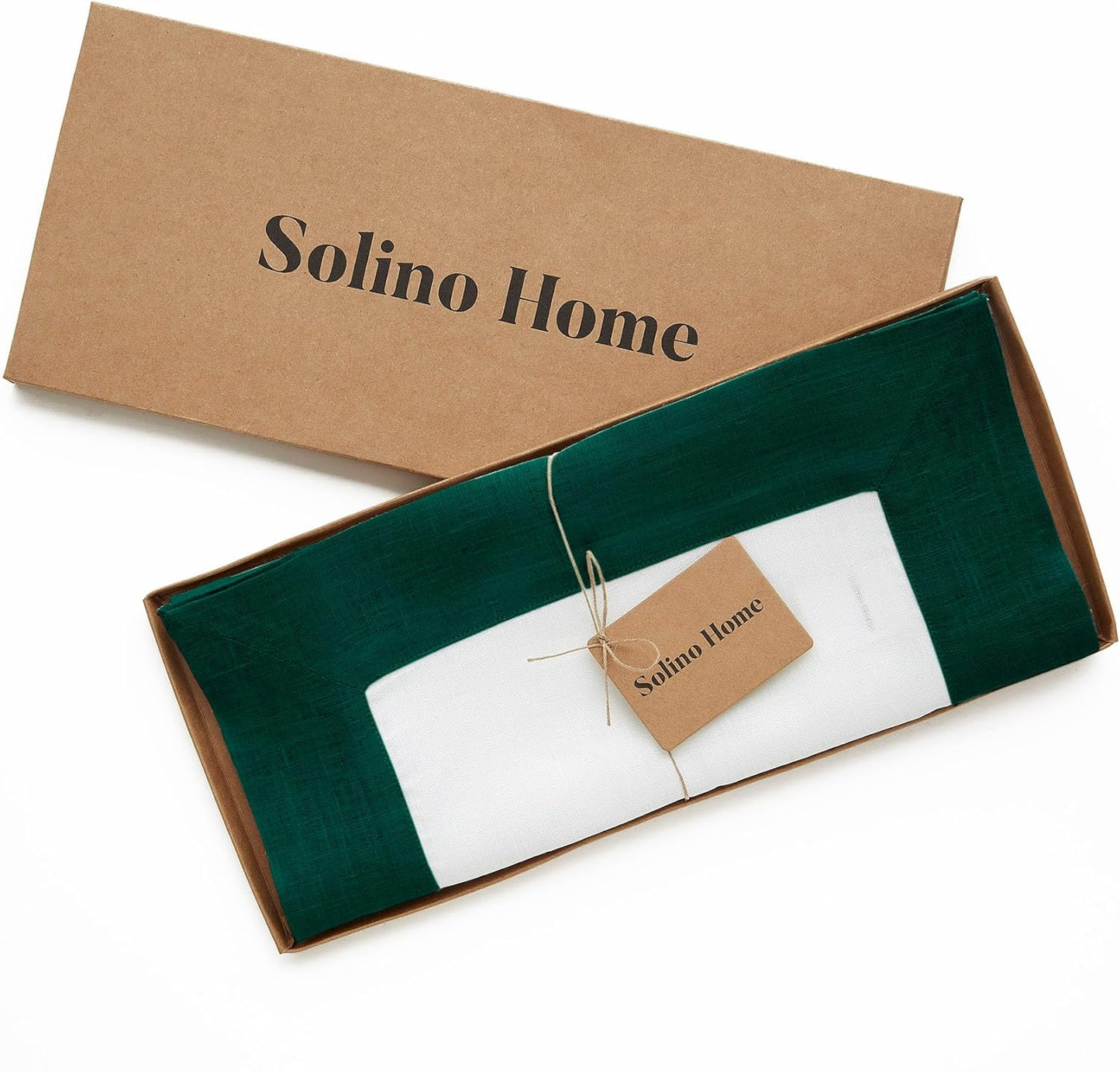 Solino Home Linen Table Runner 120 Inches Long - Rainforest and White 100% Pure Linen 14 x 120 Inch Table Runner for Dining, Fall, Autumn, Thanksgiving - Contempo