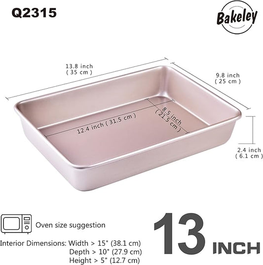 13-Inch Nonstick Rectangle Cake Pan, Deep Dish Loaf Pan for Baking, Roasting, Bread, Jelly Roll, Pizzas, Pastries 13.7" x 9.76" X 2.36"(Champagne Gold)