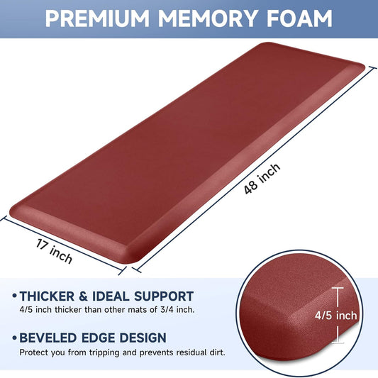 StepRite 4/5 Inch Thick Kitchen Mat Anti Fatigue Mat Kitchen Rugs Kitchen Decor Non-Slip, Stain Resistant, Waterproof Kitchen Mats Desk Mat for Kitchen, Office, Workshop, Red, 17'' x 47''