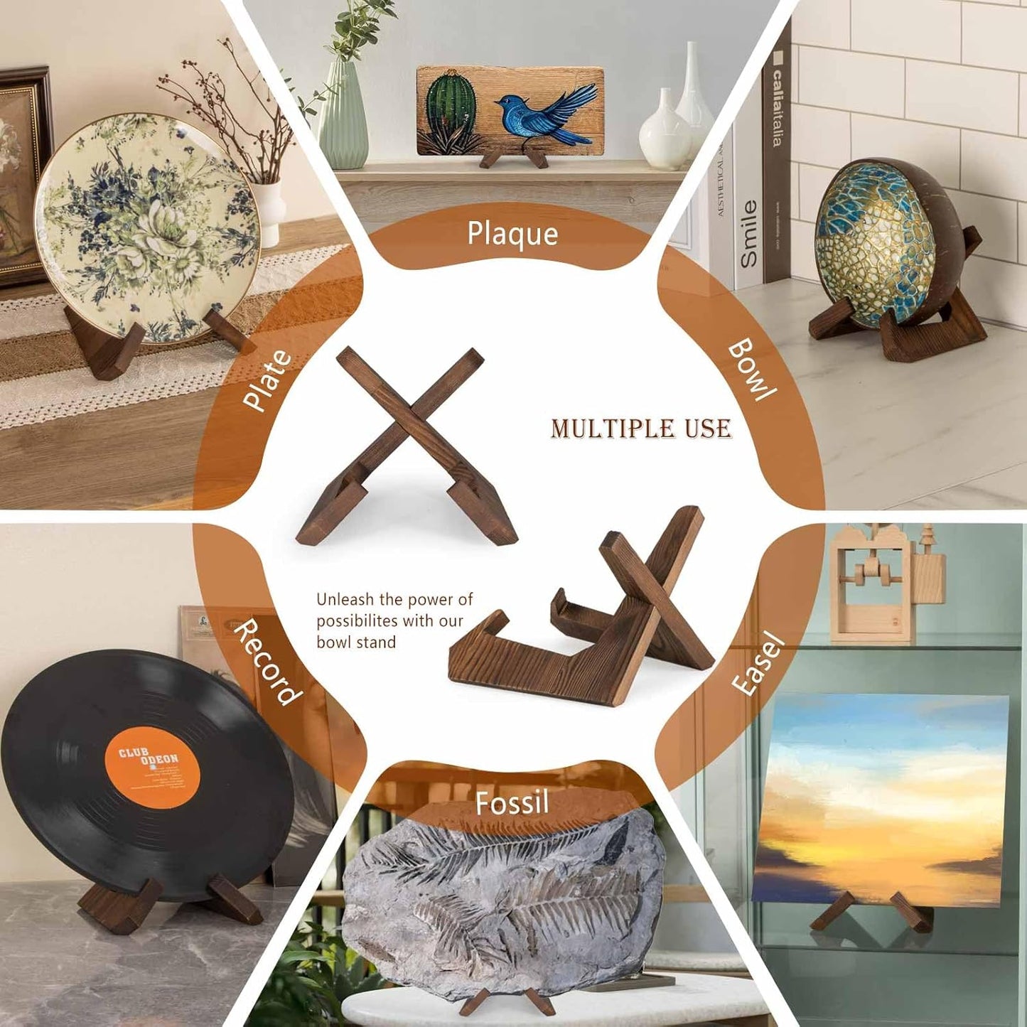 Bowl Stands for Display, 6.5 Inch Plate Holder, Wooden Easel Frame Holder, Display Stand for Large Deep Platters and Dishes, 6.5" H x 9" W x 7.9" D (For Bowls under 5" in Depth)