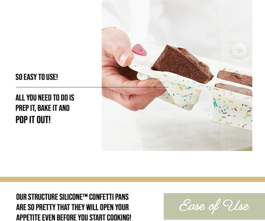 Trudeau Brownie Pan – White Confetti/Fuchsia, 12 Cavity Nonstick Bakeware for Brownies, Mini Cakes, Muffins, Dessert Bars, Easy Release, Dishwasher Safe