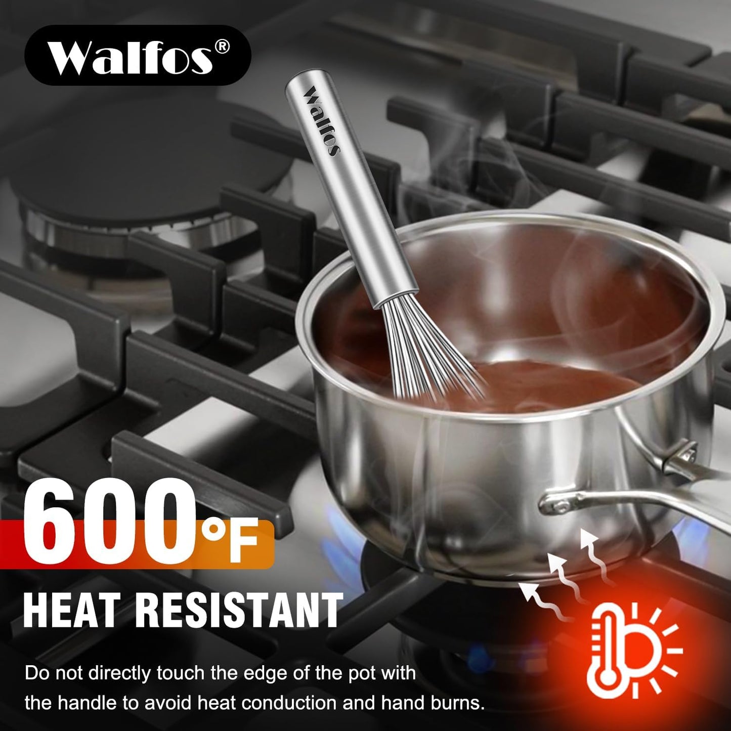 Walfos Mini Whisk,6+8 in Small Whisk,304 Stainless steel Whisks Heat Resistant 600°F,Nice for mixing salad dressings or beating an egg.Tiny whisk size great for narrow and shallow vessels.Silver