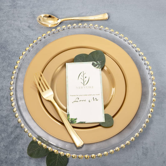 DaYammi 180pcs Gold Plastic Plates Gold Disposable Plates Plastic Silverware Include 30 Dinner Plates 30 Dessert Platos 30 Fork 30 Knives 30 Spoon 30 Cup for Party