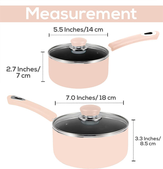 Utopia Kitchen Nonstick Stock Pot Saucepan Set with Lids, 1 Quart and 2 Quarts Multipurpose Stock Pots Set for Home, Kitchen or Restaurant, Pink & Black