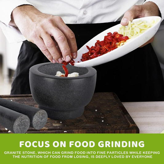 Mortar and Pestle Set,Heavy Duty,Unpolished Granite,5Inch-1.5Cup Capacity,Grinder for Spices and Seeds,Grinding,Crushing and Mashing Spices,Nuts,for Guacamole,Garlic Sauce,Black.