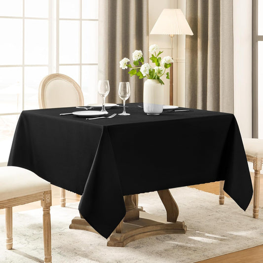 Square Tablecloth 52 x 52 Inch Black 2 Pack Tablecloths Stain-Wrinkle Resistant Washable Polyester Table Cloths for Holiday, Buffet Parties,and Wedding