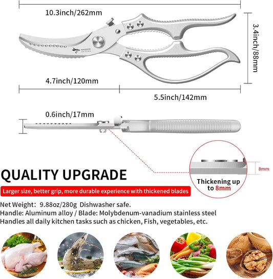 MAD SHARK Heavy Duty Poultry Shears, Kitchen Shears with Non-Slip Handle & Safety Lock, All Purpose Kitchen Scissors for Chicken, Meat Cutting, Turkey, Fish, Vegetables, Spring Loaded, Dishwasher Safe