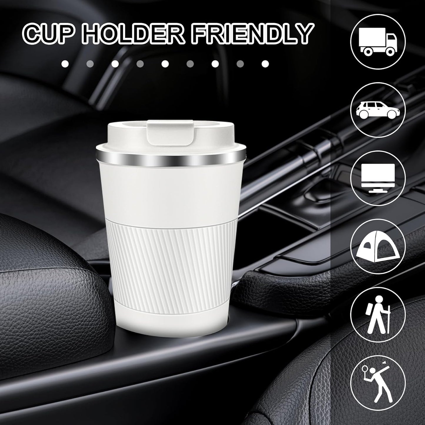 Coffee Travel Mug 12oz Insulated Coffee Mug with Lid Portable Spill-Proof Coffee Travel Mug No Handle Reusable Stainless Steel Mug Keeps Cold and Hot Suitable for Car, Daily, Travel and Gifts