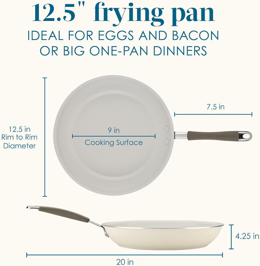 Rachael Ray Cucina Ceramic Nonstick Frying Pan/Skillet, 12.5 Inch Non Stick Open Fry Pan, Dishwasher Safe - Almond