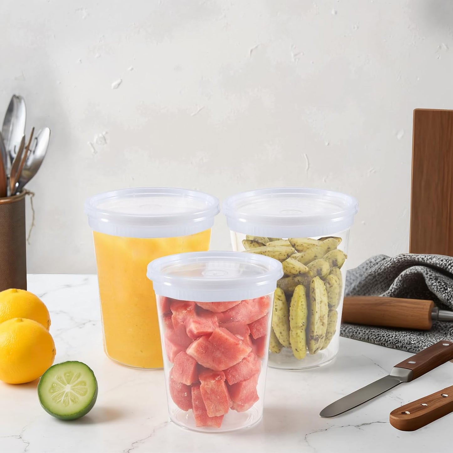 24 Set Deli Containers with Lids,32 oz Plastic Food Storage Containers,Leakproof Soup Container with Lids,Stackable,Microwave & Freezer Safe