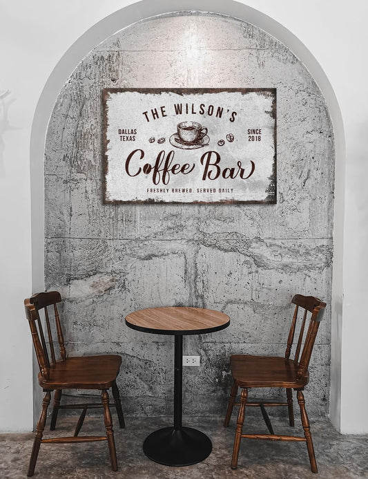 IPIC - Custom Tailored Canvas Coffee Bar Sign, Large Personalized Wall Art with Family Name, Rustic Style Wall Decor for Home, Kitchen or Business, Made in USA