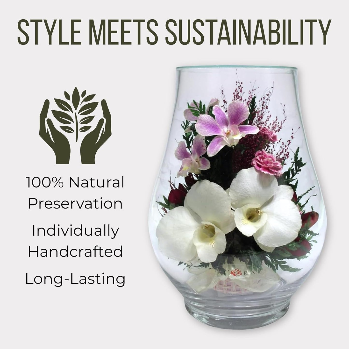 Fiora Flower Elegant Orchid Arrangement in Glass Vase | Preserved Real Orchids Lasting 5 Years | Ideal for Home Decor or Romantic Gift (Opal)