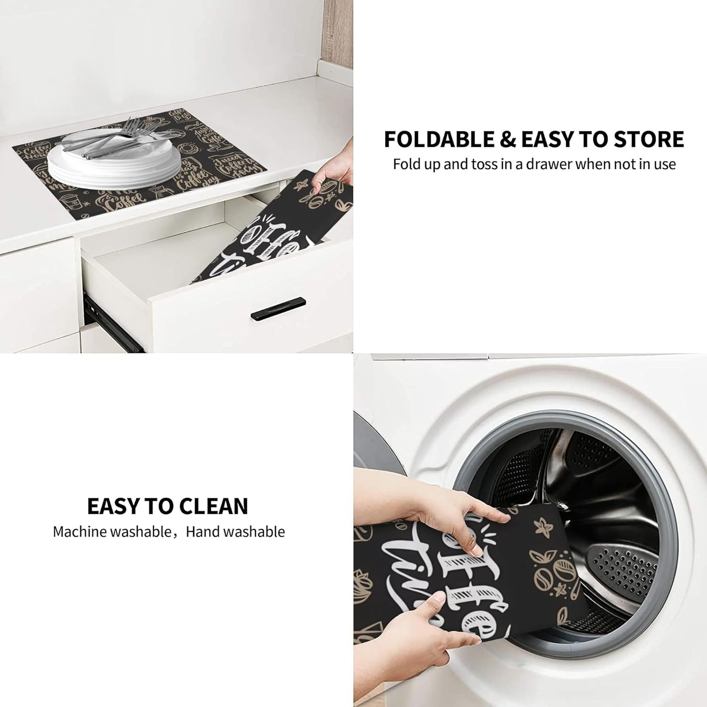 Coffee Time Dish Drying Mat 16x18 Inch, Microfiber Absorbent Fast Dry Mat Large Dish Mat Drying Kitchen Mat, Kitchen Drying Pad for Kitchen Counter Coffee Bar Decor Gifts