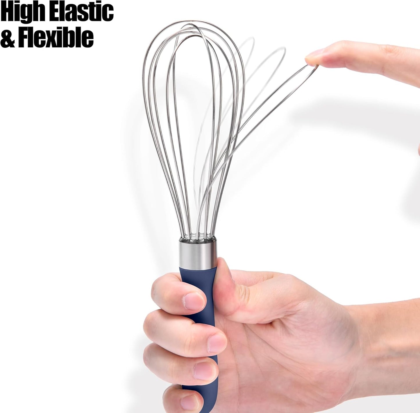 18/8 Stainless Steel Balloon Whisk, Doosu Kitchen Whisk for Cooking Handheld Egg Beater with Rust-Proof Sturdy Wires & Non-Slip Silicone Handle for Beating, Stirring, Blending (6 Wires, Navy Blue)