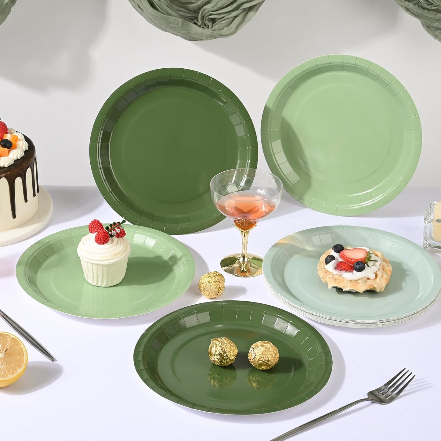 24 Sage Green Paper Plates Gradient Green Party Plates 9 Inch Disposable Round Dinner Plates for Christmas Birthday Wedding Baby Bridal Shower Party Supplies