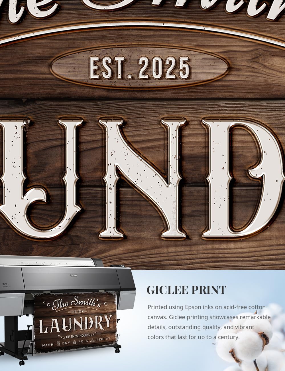 IPIC - Personalized Laundry Room Sign, Custom Canvas Wall Art with Family Name, Rustic Home Decor Printed Acid-Free Cotton Canvas for Business and Home, Made in USA and Ready to hang for Laundry Decor