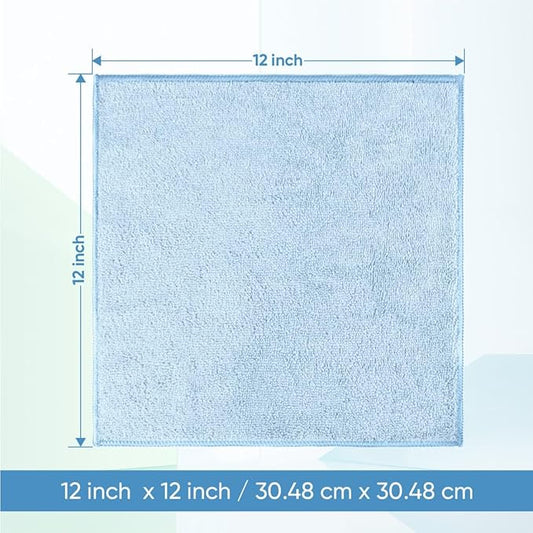 HOMEXCEL Microfiber Washcloths 12 Pack, Highly Absorbent and Soft Face Towel, Multi-Purpose Wash Cloths for Bathroom, Gym, Hotel, Spa and Kitchen, Multicolor 12x12 Inch, Blue