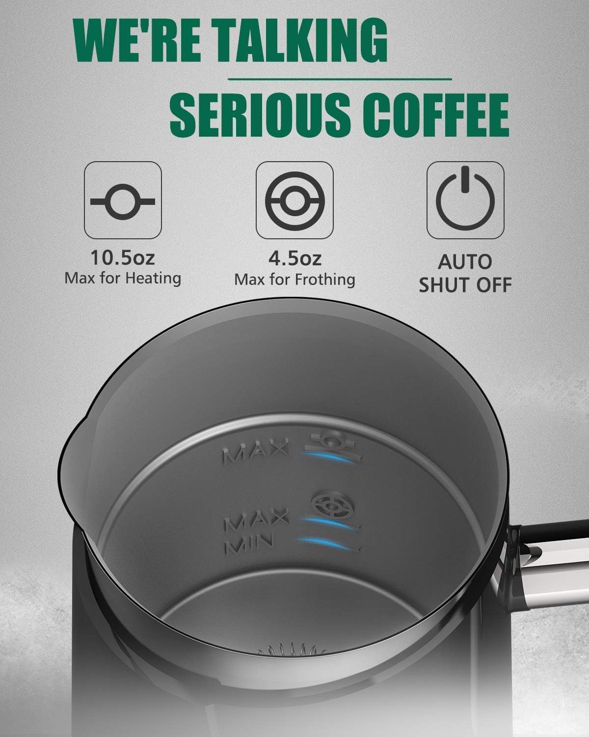 Huogary Milk Frother, Large Capacity Milk Frother and Steamer, 3 in 1 Electric Warm & Cold Milk Foam Maker, Non Stick Automatic Milk Warmer for Latte, Cappuccinos, Macchiato, Black