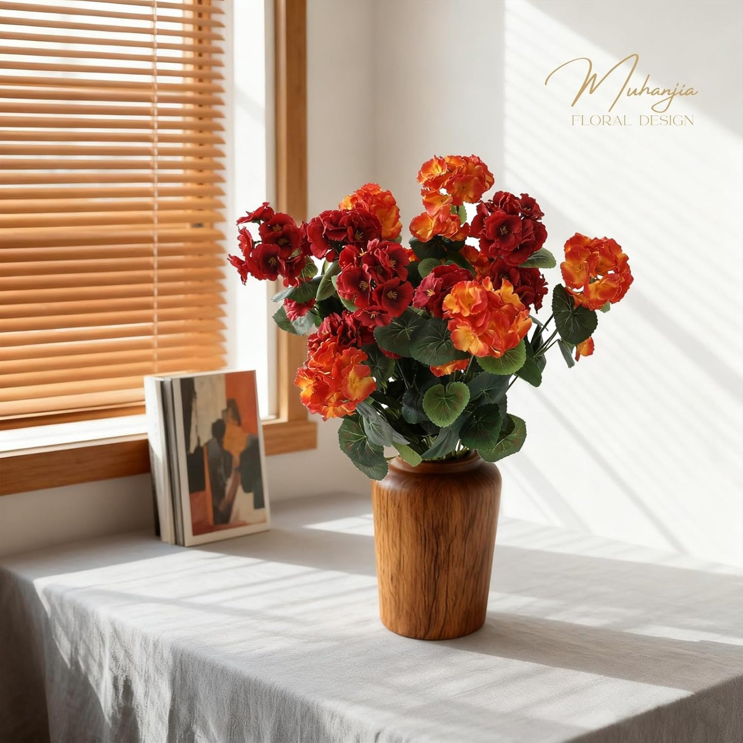 26’’ Artificial Geranium Flowers for Outdoor Decoration,2PCS Silk Geranium Flowers UV Resistant Floor Plants for Garden Porch Patio Table Centerpieces Home Decor (Red&Orange)