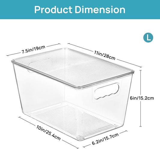 Vtopmart 8 Pack Clear Stackable Storage Bins with Lids, Large Plastic Containers with Handle for Pantry Organization and Storage,Perfect for Kitchen, Fridge, Cabinet, Bathroom Organizer