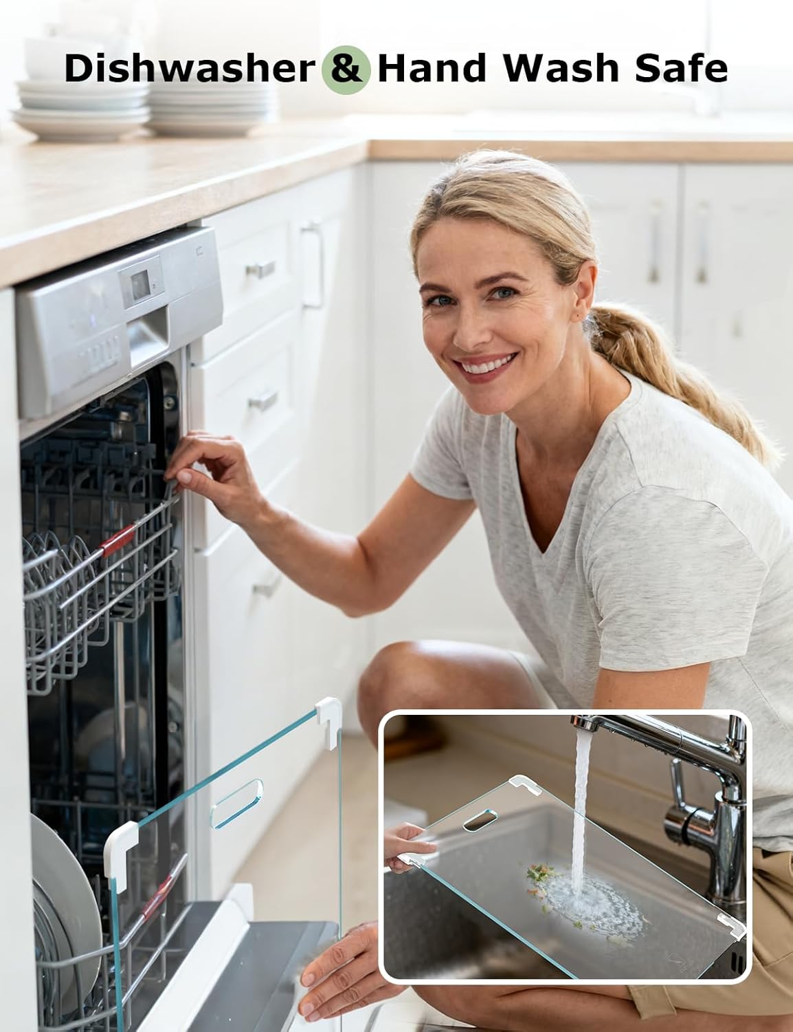 Tempered Glass Cutting Board Set, Large 16"x12" Glass Cutting Board for Kitchen with 4 Non-Slip Feet, Heat & Shatter Resistant Glass Cutting Board Dishwasher Safe, Perfect Kitchen Gift & Decor-Clear