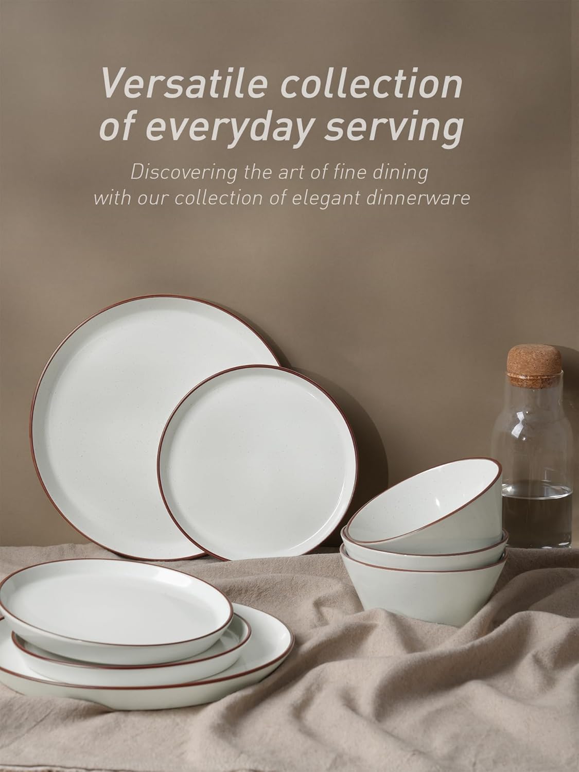 Famiware Saturn Dinnerware Sets, Speckled Plates and Bowls Sets for 4, 12 Pieces Stoneware Dish Set - Chip and Scratch Resistant, Microwave and Dishwasher Safe Tableware Set, White with Rim