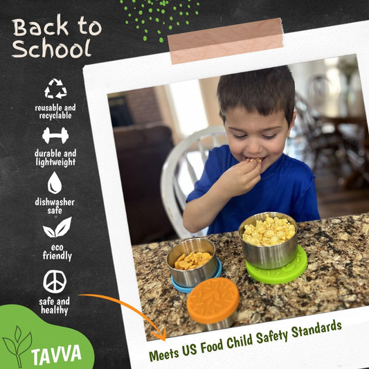 TAVVA 2 X 12 oz Stainless Steel Snack Containers with Lids - Leakproof w/Silicone Lids - BPA Free - Dishwasher & Freezer Safe - Portable & Reusable - Stainless Steel Food Containers 12 oz