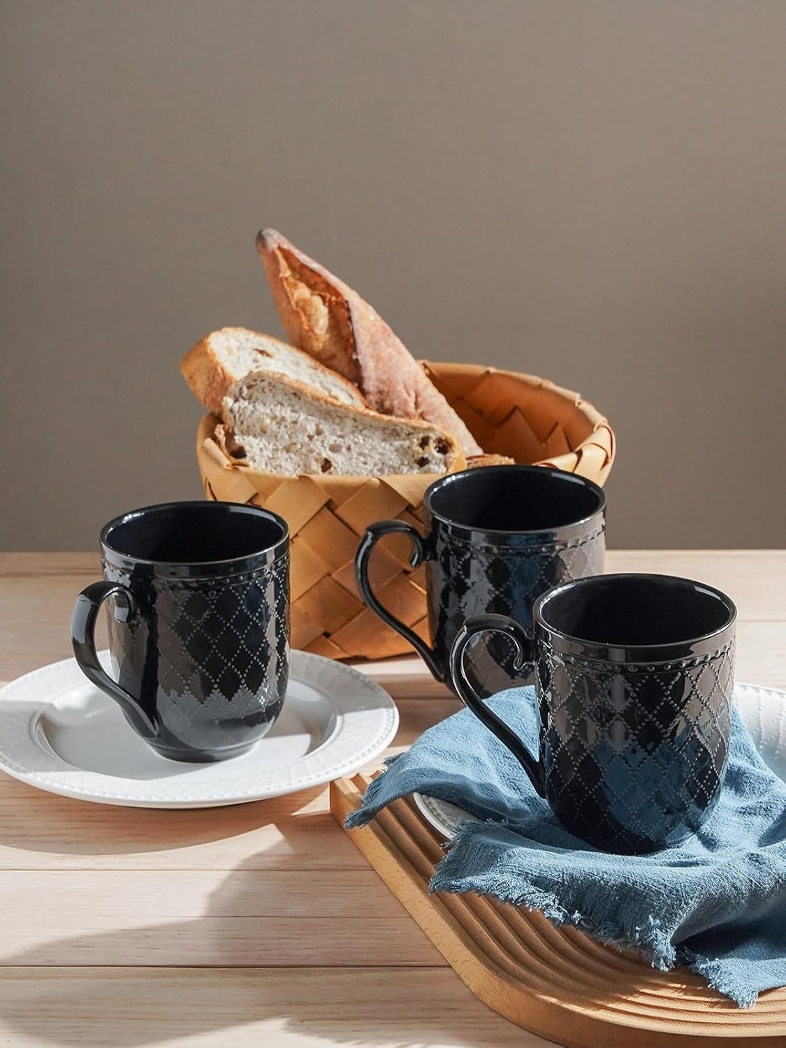 Kanwone Coffee Mugs 16oz, Ceramic Mugs Set, Porcelain Cups with Handle for Latte, Hot Tea, Cappuccino, Mocha, Cocoa, Housewarming Wedding Gift, Microwave and Dishwasher Safe, Set of 4, Black