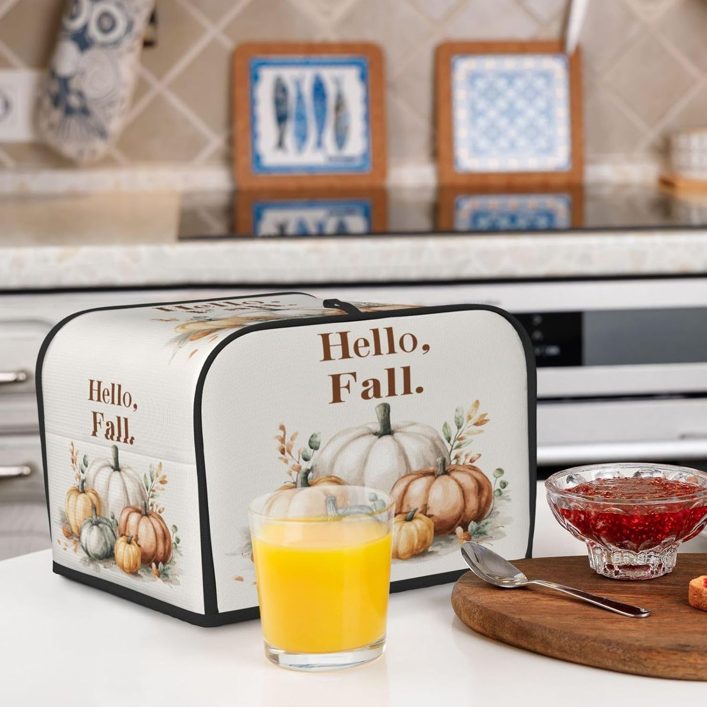 Toaster Cover 4 Slice Watercolor Pumpkin Fall Thanksgiving Kitchen Small Appliance Covers with Pockets Dust and Fingerprint Protection