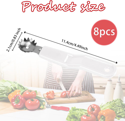 8pcs Stainless Steel Fruit Corer Tool, Tomato Strawberry Huller Vegetable Stem Remover Kitchen Gadget for Easy Fruit Balling (White)
