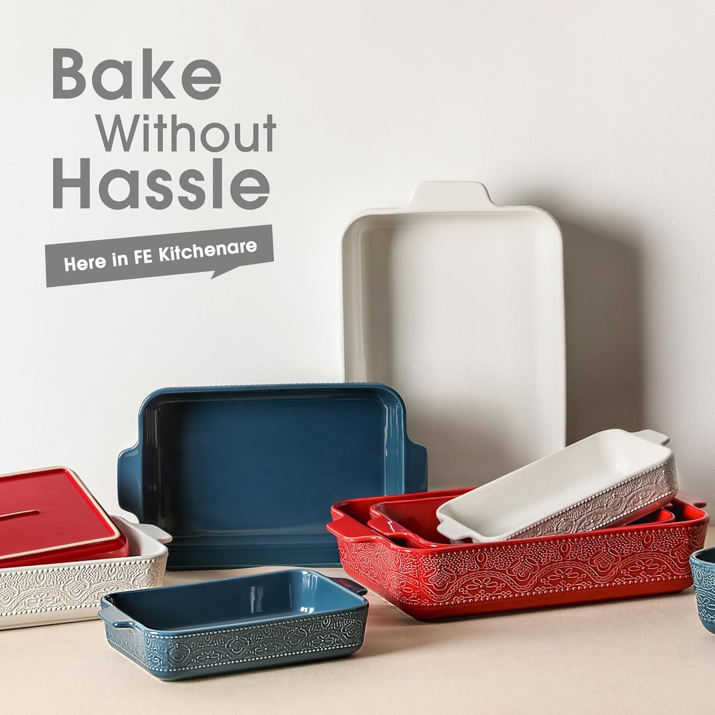 Ceramic Baking Dish Set of 3, Casserole Dishes for Oven, Ideal for Baking, Stewing, Roasting, and Holiday Feasts. The Gift for Mother's Day, Thanksgiving, Christmas, or Housewarming(Bright White)