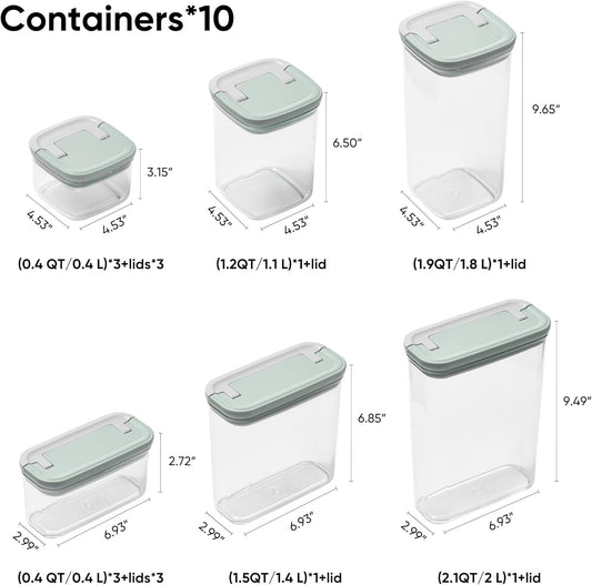 CAROTE Food Storage Containers with Lids 20 PCS BPA-Free Plastic Food Storage Set Air Tight Kitchen and Pantry Organization Canisters for Lunch Meal Prep& Leftovers (Sage Green/Grey)