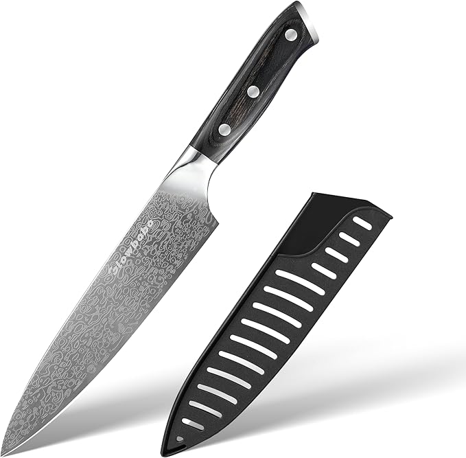 8 Inch Chef Knife 5Cr15MoV High Carbon Steel Professional Kitchen Knife Razor Sharp Blade with Non Slip natural colorwood Handle and Gift Box Blade Guard Finger Guard Sharpener Included