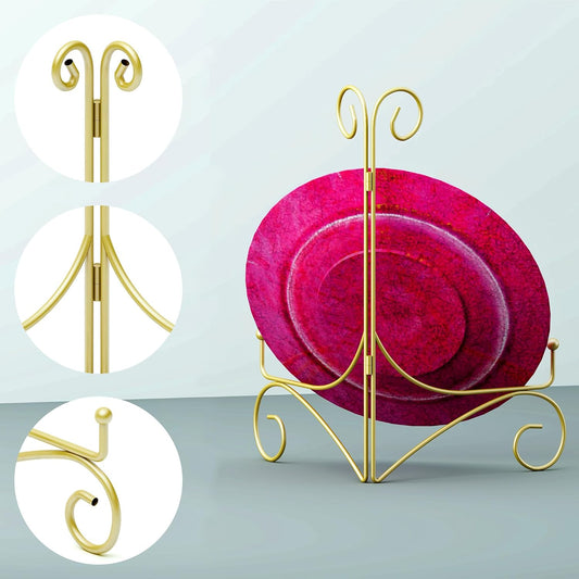 10 Inch Display Plate Stand with Folding Design, Metal Plate Holder for Tables, Picture Easel for Home Decoration, Photo Frame Stand, 10'' Gold