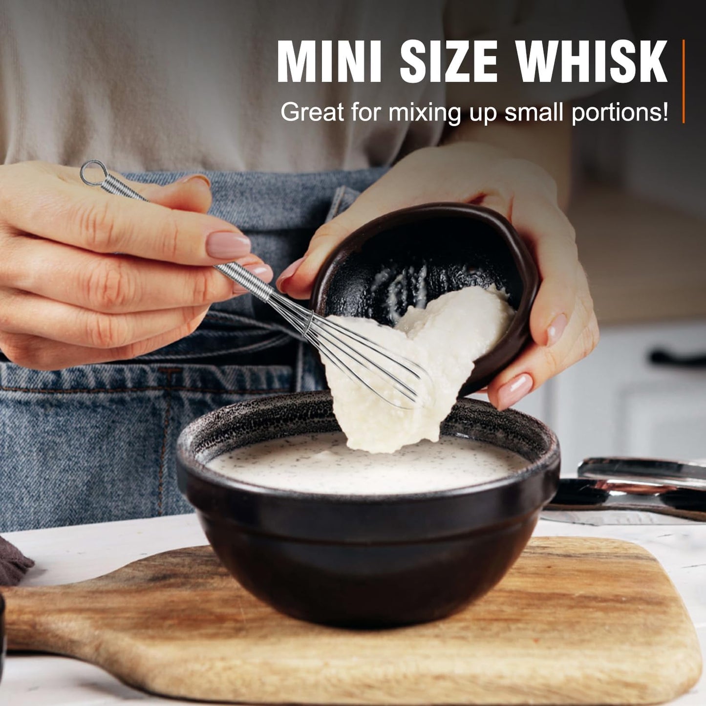 Walfos Mini Whisk,304 Anti-Rust Small whisk,Sturdy Stainless Steel Wire Tiny Whisks 6+7+8in,Ideal for mixing individual eggs, jams, spices and other small portion ingredients.(3pcs)