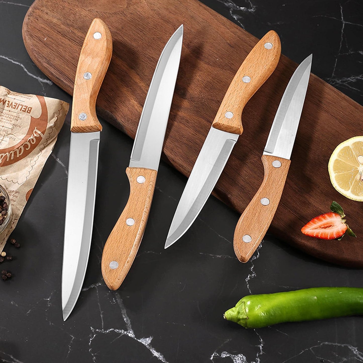 Paring Knife Peeling Fruit Vegetable Cutting Meat Slicing Kitchen Knives Stainless Steel Ultra Sharp Blade Wooden Ergonomic Handle