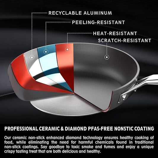 MsMk Nonstick Frying Pan, 12 1/2 Inch Titanium and Ceramic Nonstick Large Skillet Pan, Sturdy and Durable Skillet Nonstick, for Various Stove Type, Oven Safe to 700°F Pan for Cooking, Dishwasher Safe