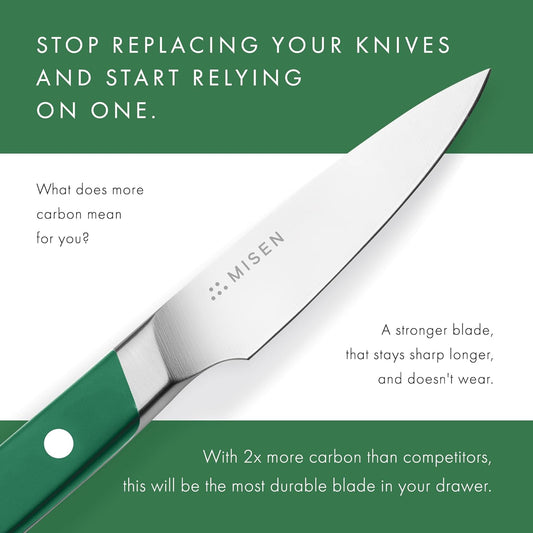Misen 3.5" Paring Knife – Precision Kitchen Knife - High-Carbon Stainless Steel Blade – Ergonomic Handle for Peeling, Trimming, and Slicing – Lightweight, Versatile Tool for All Culinary Tasks - Green