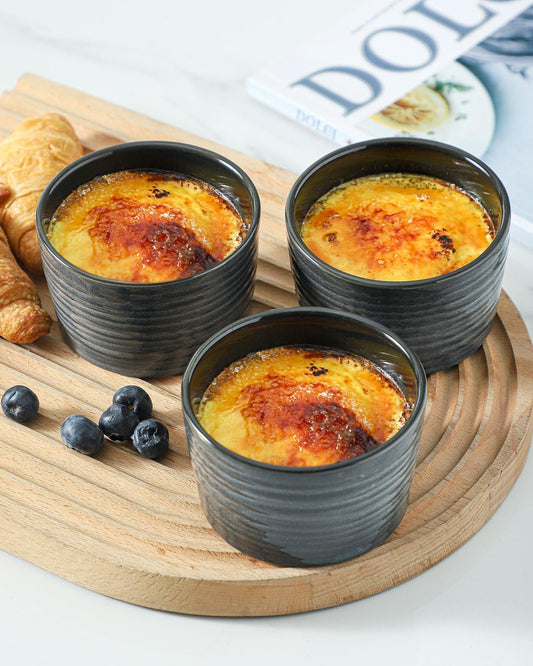 Hasense Ramekins 8 oz Oven Safe for Creme Brulee, Ceramic Souffle Dish Oven Safe Set of 6,Porcelain Dipping Sauce Bowls for Pudding, Creme Brulee, Souffle, Serving Dip, Custard, Ice Cream, Grey