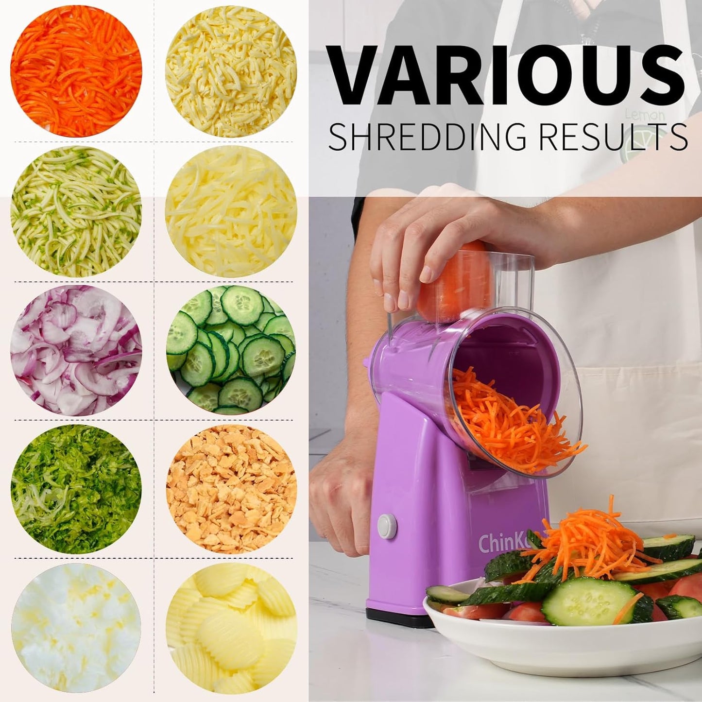 Rotary Cheese Grater Shredder - Upgraded 5 in 1 Cheese Grater with Handle and Strong Suction Base, Multi-purpose Julienne Slicer Ice Shaver Nuts Grinder for Ice, Vegetables, Fruit, Nuts